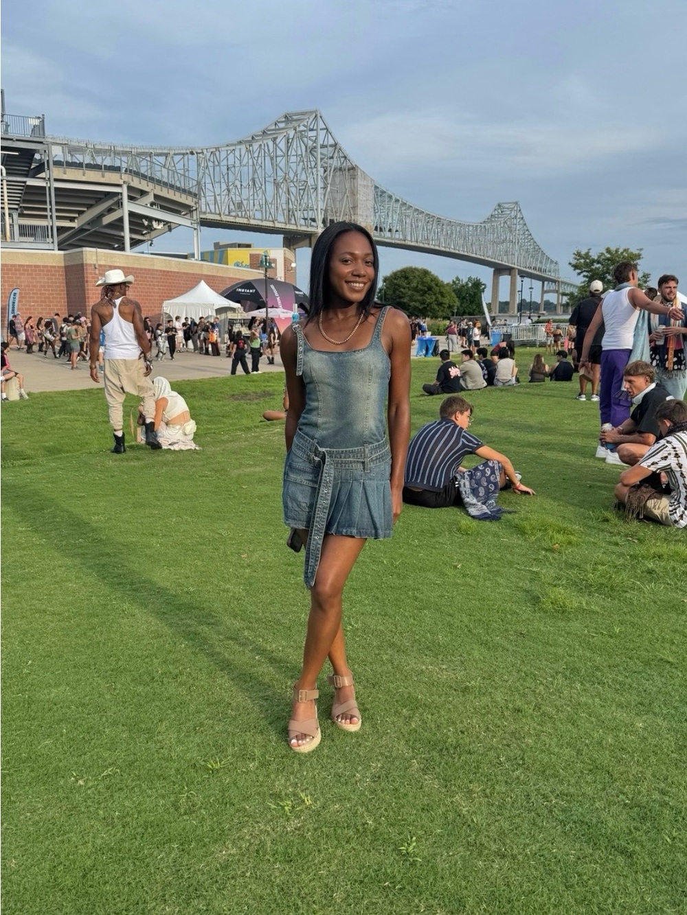 Denim Mini Dress with Tie Belt